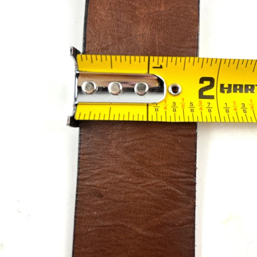 Leather Belt Mens 36 Brown Distressed Gold Buckle Rugged Americana Western